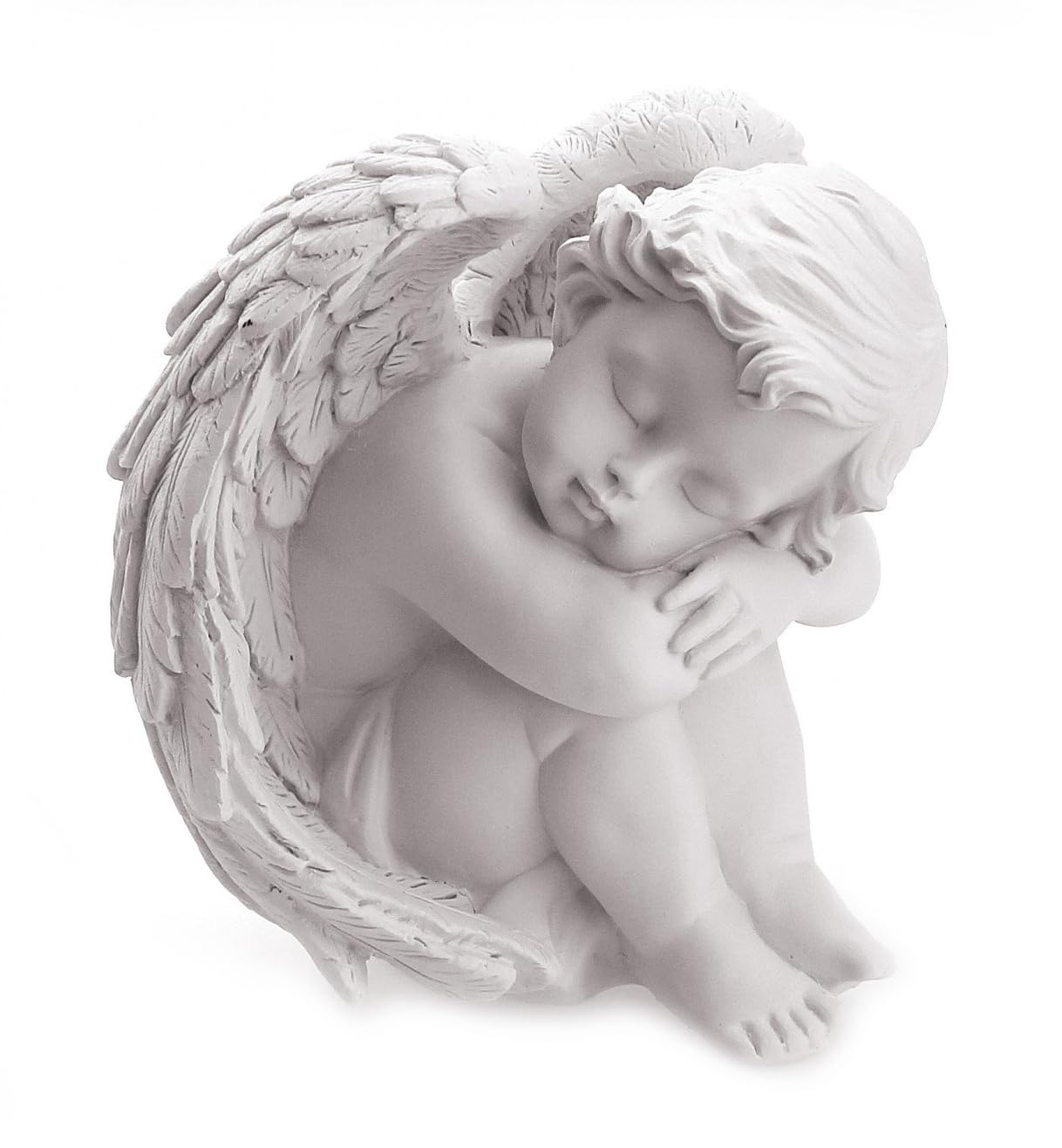 Figurine d'ange assis endormi en polystone blanc 12 cm TEMPELWELT
