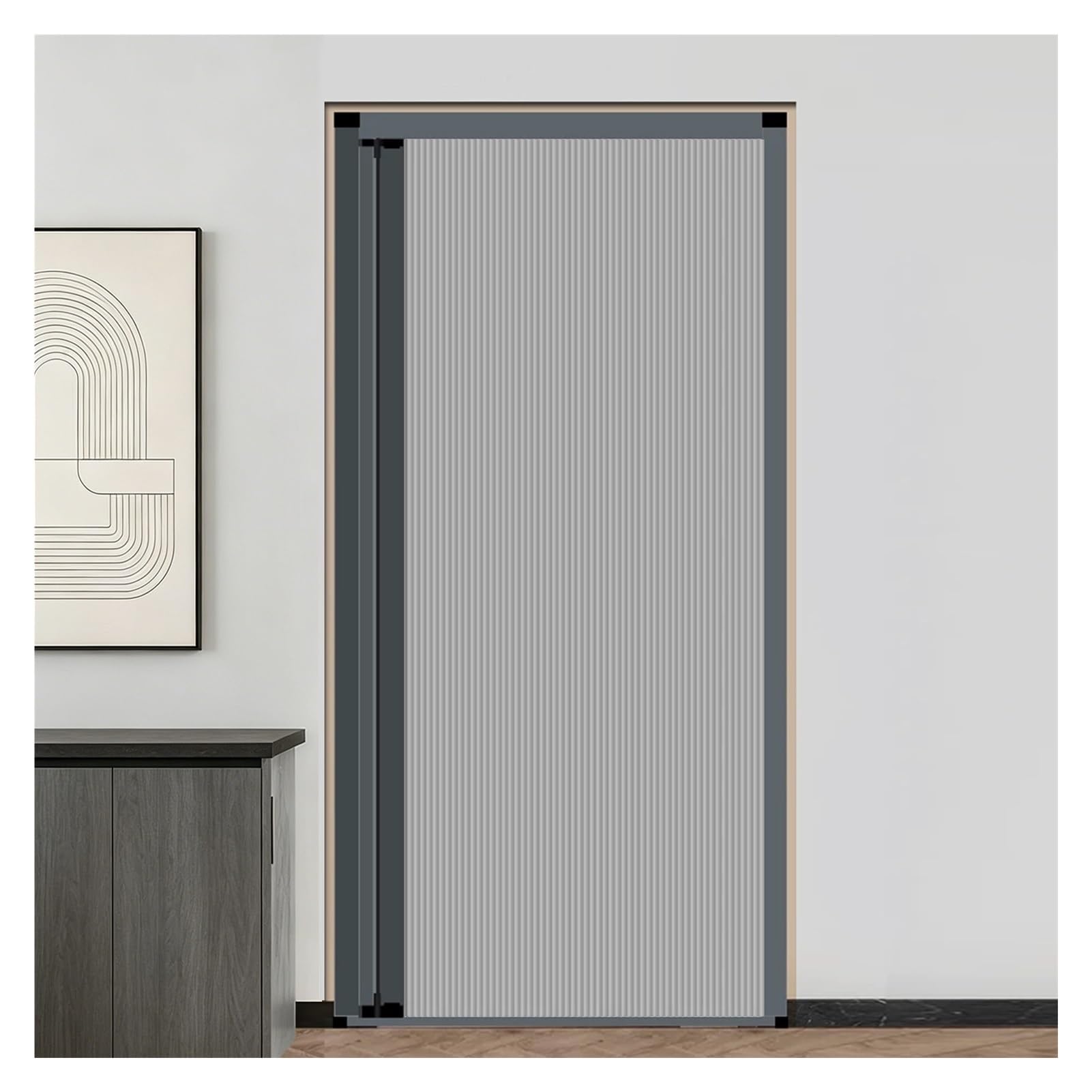 Kphymod Gray Portable No Drill Temporary Door, Retractable Accordion Screen Divider, Blackout Honeycomb Fabric For Rental House Small Space Separation(,80X220cm)