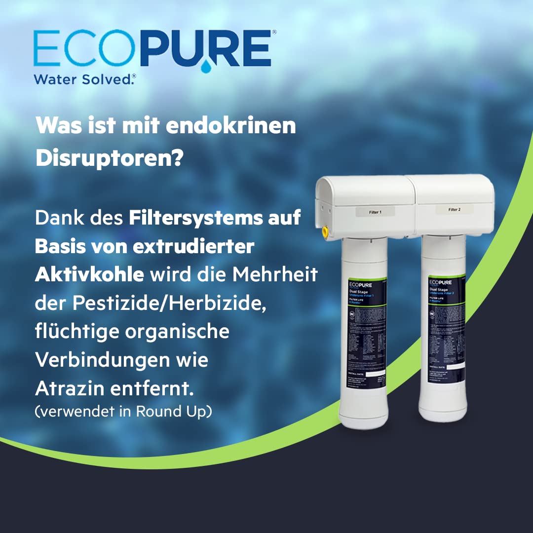 ECOPURE | 2-Stufen-Filtrationssystem unter der Spüle (ECOP20) für reines, gesundes Trinkwasser | Reduktion von Blei, Chemikalien und Chlor | Lebensdauer: 6 Monate/7500L Wasser