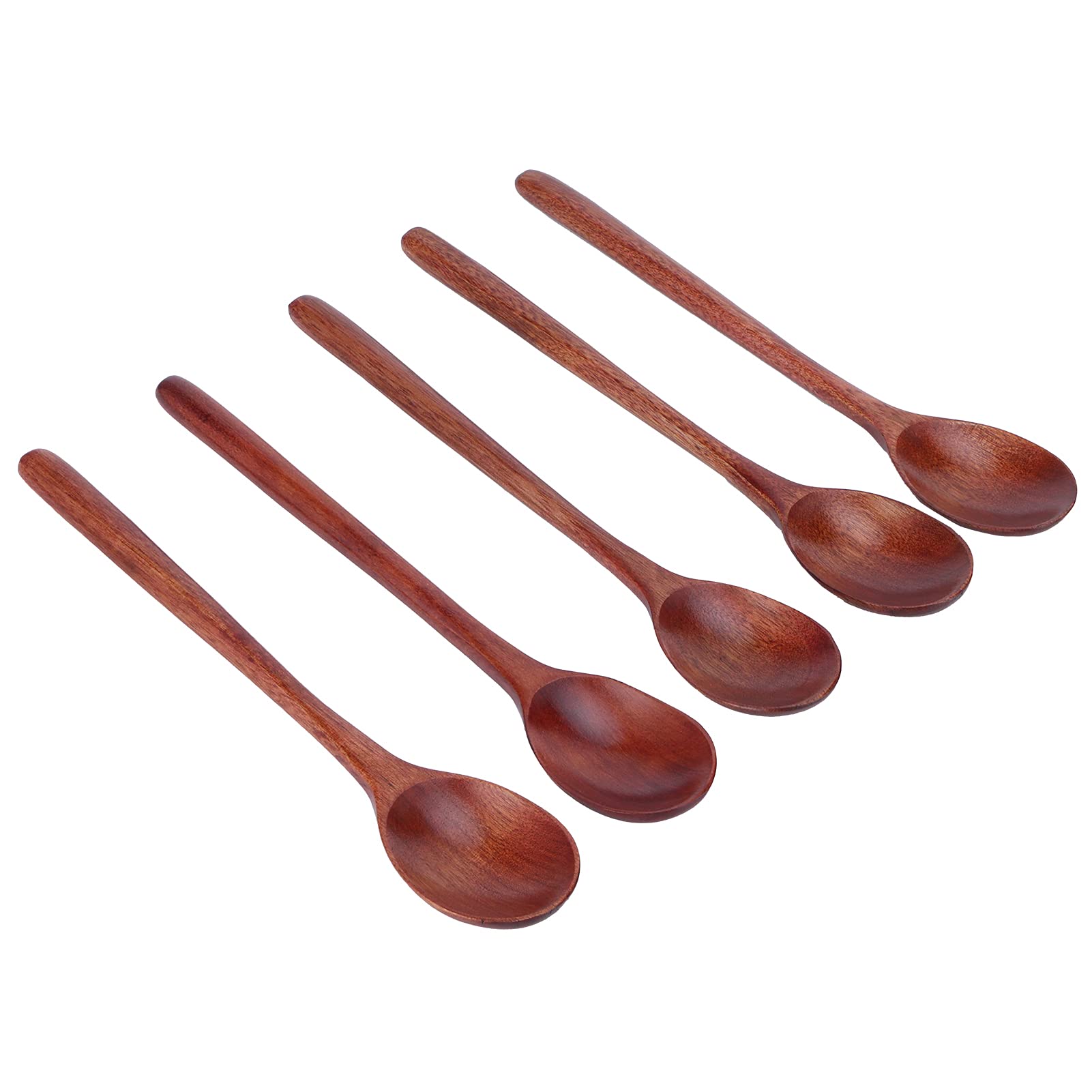 KIMISS 5PCS Wooden Soup Spoon Set with Long Handle - Rice Scoop for Barbecue, Camping, Party & Home Kitchen Use (Lacquer color)