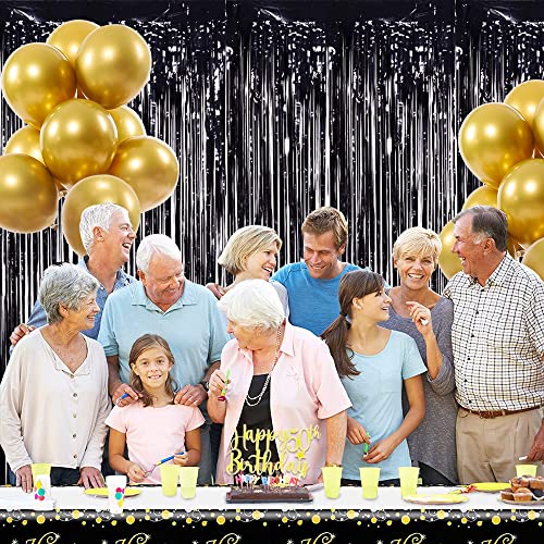 Image of TONIFUL 3Pcs Black Door Streamers,Photo Booth Backdrop,Metallic Streamers Black Foil Fringe Curtains for Birthday,Christmas,New Year,St. Patrick's Day Halloween Party Streamers Decor(9.9ft x 6.6ft)