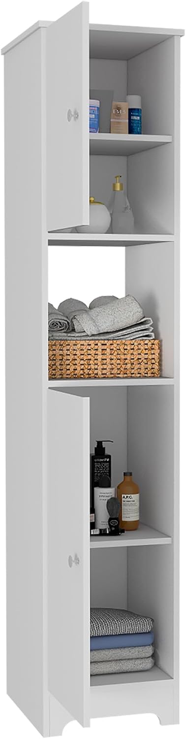 Tuhome Ibis Linen Cabinet with Double Doors, Four Interior Shelves, Two Cabinets, Elegant Design for Bedroom, Bathroom, or Utility Storage