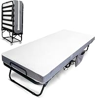 Sapphirana Folding Bed with Mattress for Adults - Single Size 75x31 Portable Rollaway Guest Bed, Sturdy Metal Wood Frame 400 lbs