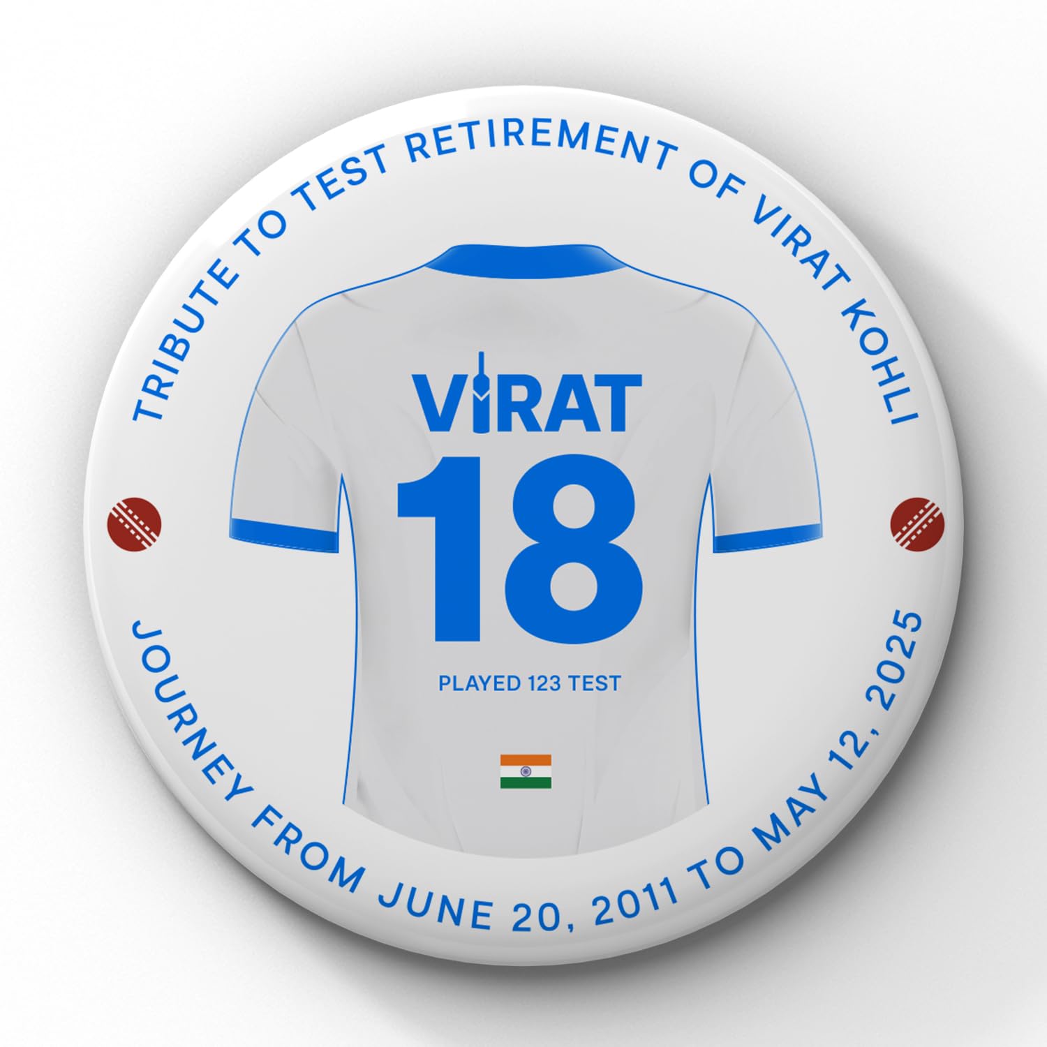 Divamism Virat Kohli Test Retirement Tribute Fridge Magnet (Set of 1) Jersey Number 18, White Cricket T-Shirt Design, King Cover Drive Souvenir, Gift for Fans, 2025 Journey-image-2