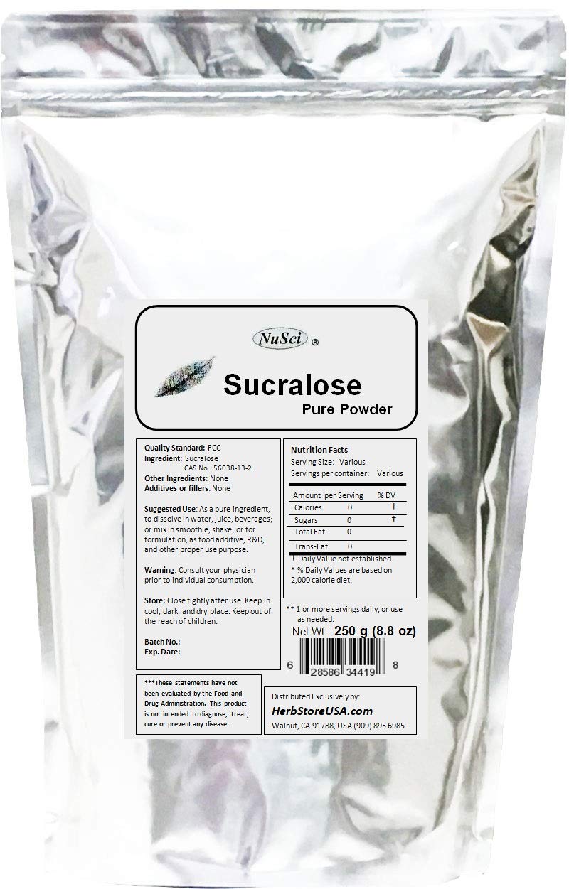 NuSci Sucralose Pure Powder 250g (8.8 oz) FCC Quality Standard, no calories, 600 times sweeter than sugar