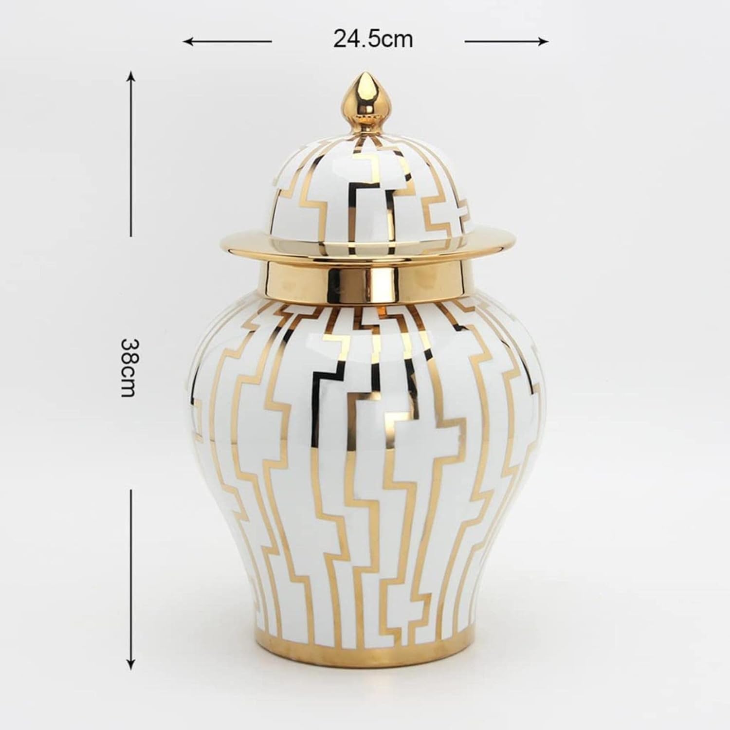 Ceramic Jars,Tea Jar,Chinese Style Storage Jars,Vases Golden Striped Storage Jar, Ceramic Ginger Jar, Decorative Ceramic Jar with Lid, Home Living Room Ornaments (Color : White, Size : 19.5 * 19.5 * 3