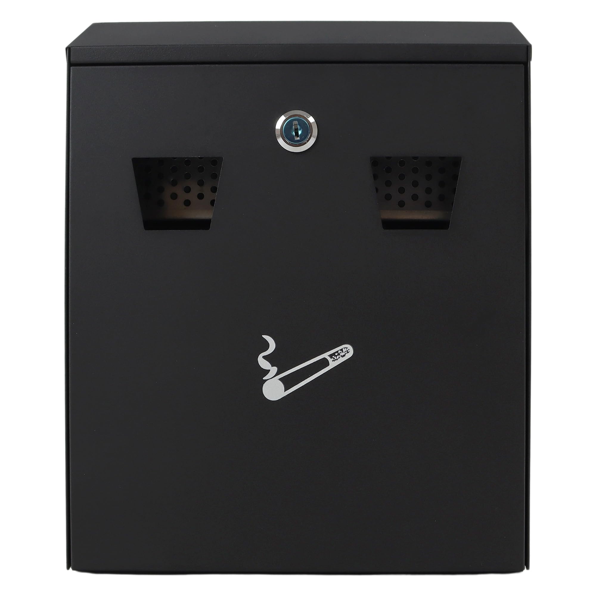 Wall Mounted Cigarette Bin with Lock - Outdoor Ashtray for Outside Commercial Use - Wall Mounted Ashtrays for Outside Areas - Wall Ashtray with Stubbing Plate - Black