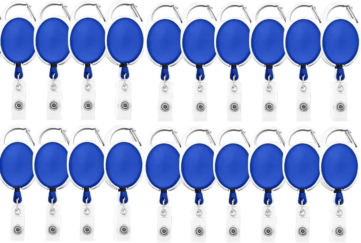 SPOTINK Retractable Badge Reel with Claw Clasp and Clip for Id Card Holders (Blue, Pack of 20)