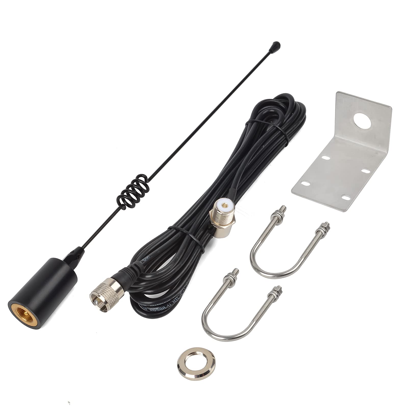 UAYESOK Antena Marina VHF 156-163 MHz Base de Barco aérea 38,8 cm (15,3 Pulgadas) con Cable coaxial RG58 de 5 m Conector PL259 y Soporte de Montaje en L para radioaficionado Marino móvil