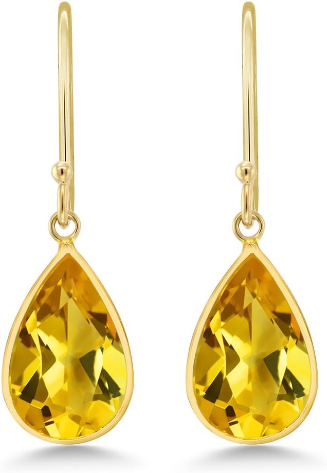 Gem Stone King 14K Yellow Gold Natural Citrine Drop Earrings For Women | 8.00 Cttw | Gemstone Birthstone | Pear Shape 8X12MM | Fine Jewelry Gifts for Her Mom Women Wife