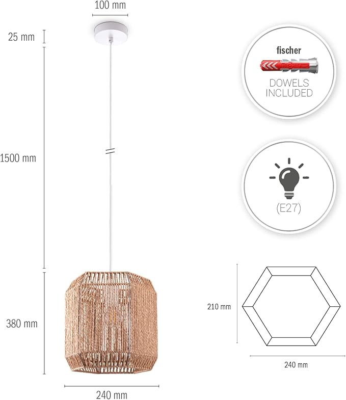 Paco Home Paco Home Pendellamp Eettafel Papier Boho Hanglamp Eetkamer Lamp E27 Rotan, Kleur:Natuur (Ø24cm), Lamptype__Kleur:Hanglamp - Wit photo 3