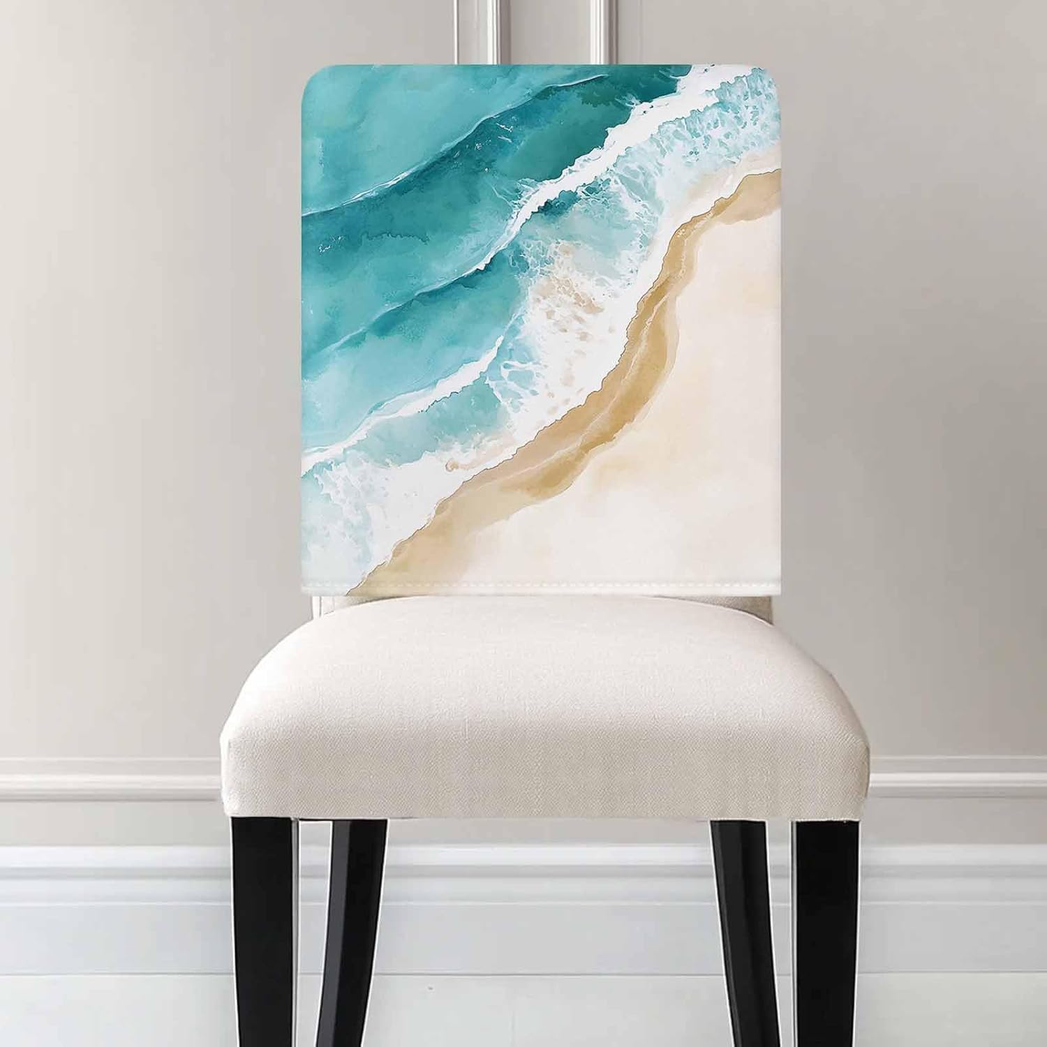 Dining Room Chair Back Covers-Set of 4,Summer Nautical Beach Seaside Chair Slipcovers Washable Removable Furniture Seat Protector for Home Kitchen Decor,Abstract Coastal Ocean Theme