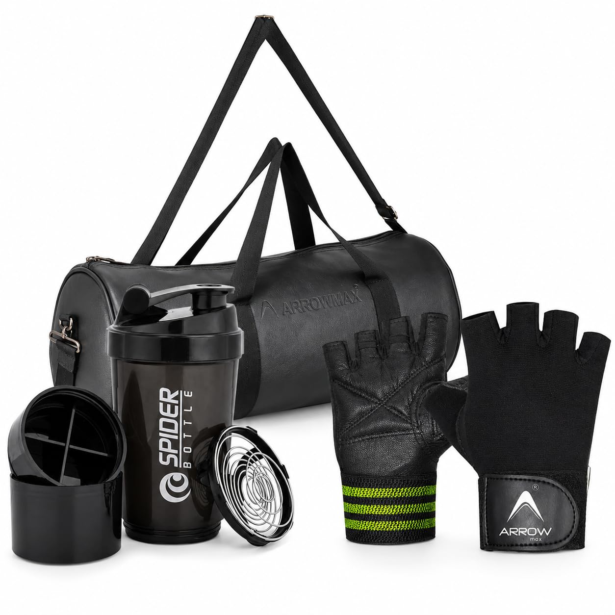 arrowmax Gym Combo Kit for Men & Women | Gym Bag + Protein Shaker Bottle + Half Finger Gym Gloves | Fitness Workout Accessories Set for Gym, Training, Weightlifting & Travel (Set-A (3 Items))-picture-19