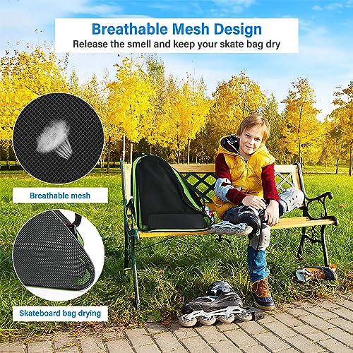 Image of Roller Skate Bag, Breathable Ice-skating Bag Shoulder and Top Handle Oxford Cloth Skating Bag for Women Men and Adults Roller Skate Accessories (Green)