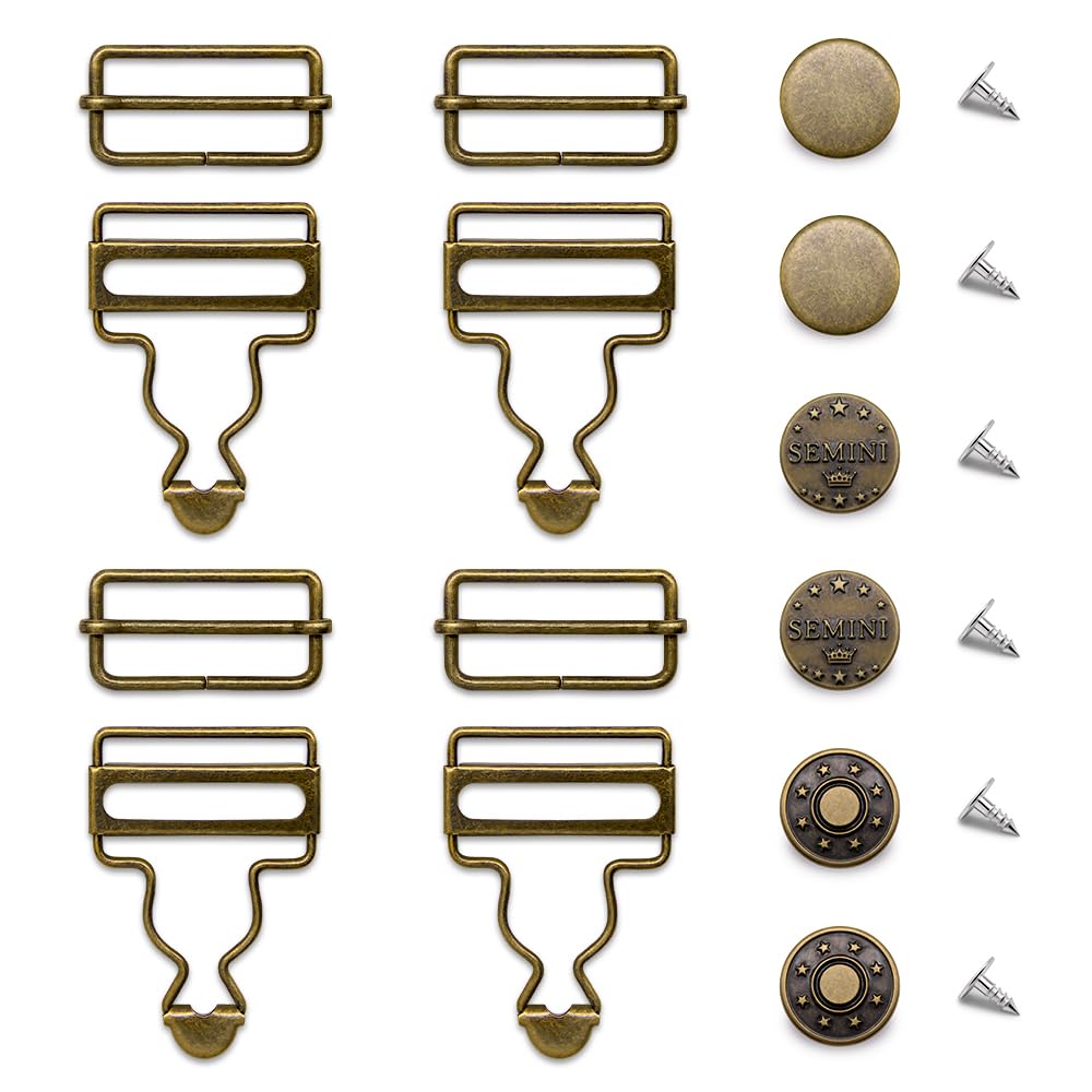 Jamsinmu Dungarees, button and buckle Set – 4+6PC Overalls Buckles Metal Adjustable Suspenders Clips with Suspender eyelets 25mm, Bronze, 32mm*4