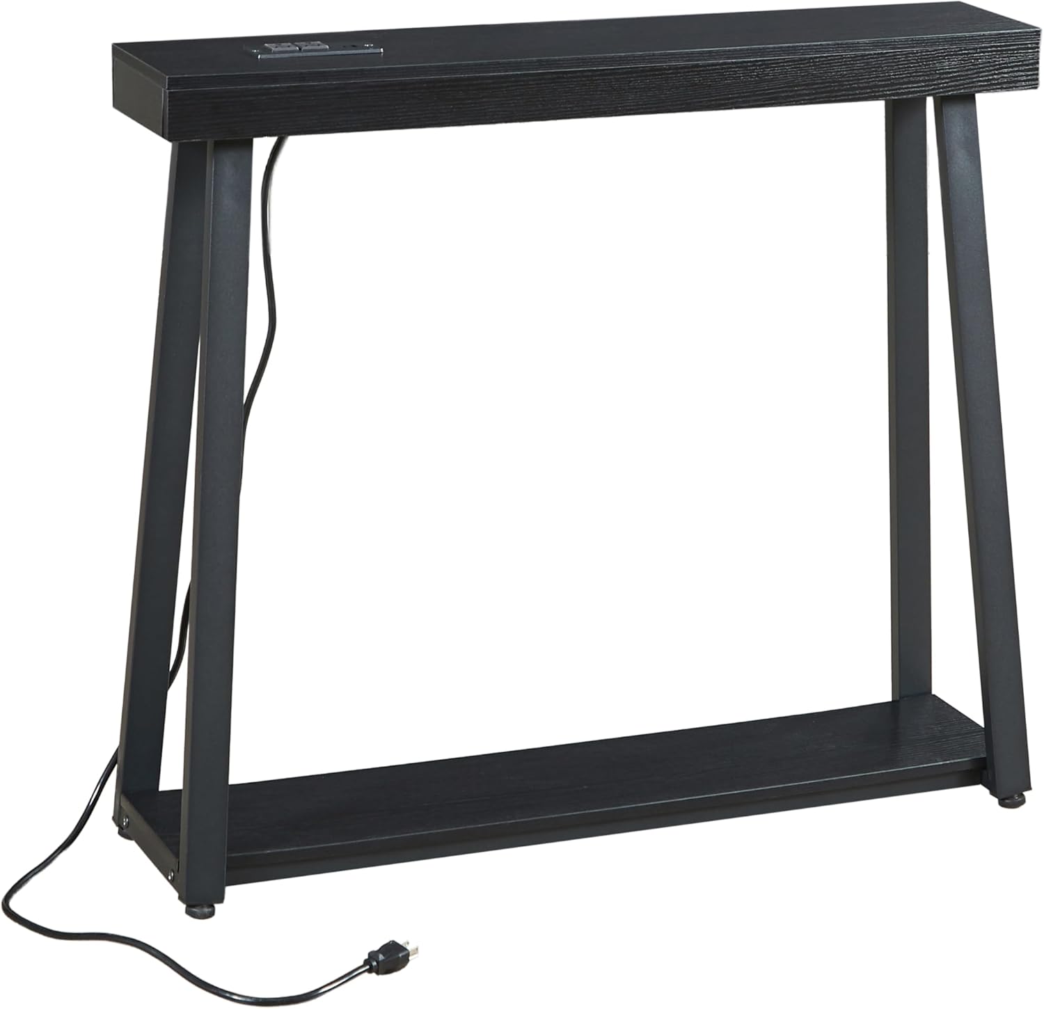 Narrow Small Entryway Console Table with Charging Station, Outlets&Ports, 36 Inch Thin High Tall Sofa Table for Entry Hallway, Living Room, Foyer, Behind Couch, Thick Metal Frame, Black