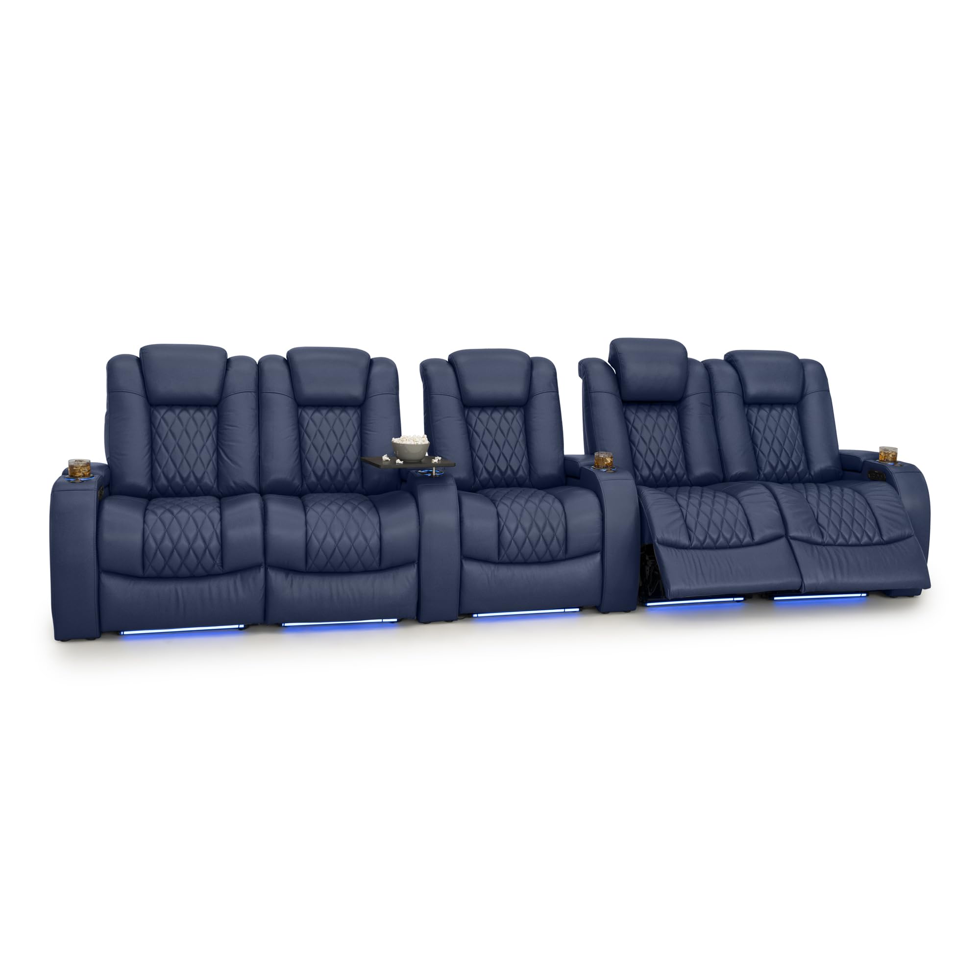 Seatcraft Diamante Home Theater Seating Navy Blue Row of 5 Dual Loveseat