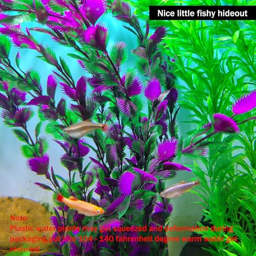 Image of 20.47 Inch Tall Aquarium Plants - Large Lifelike Artificial Fish Tank Decorations, 2 Pcs Fish Tank Plants Plastic, Durable & Safe for Freshwater /Saltwater Aquariums (Purple (Style C))