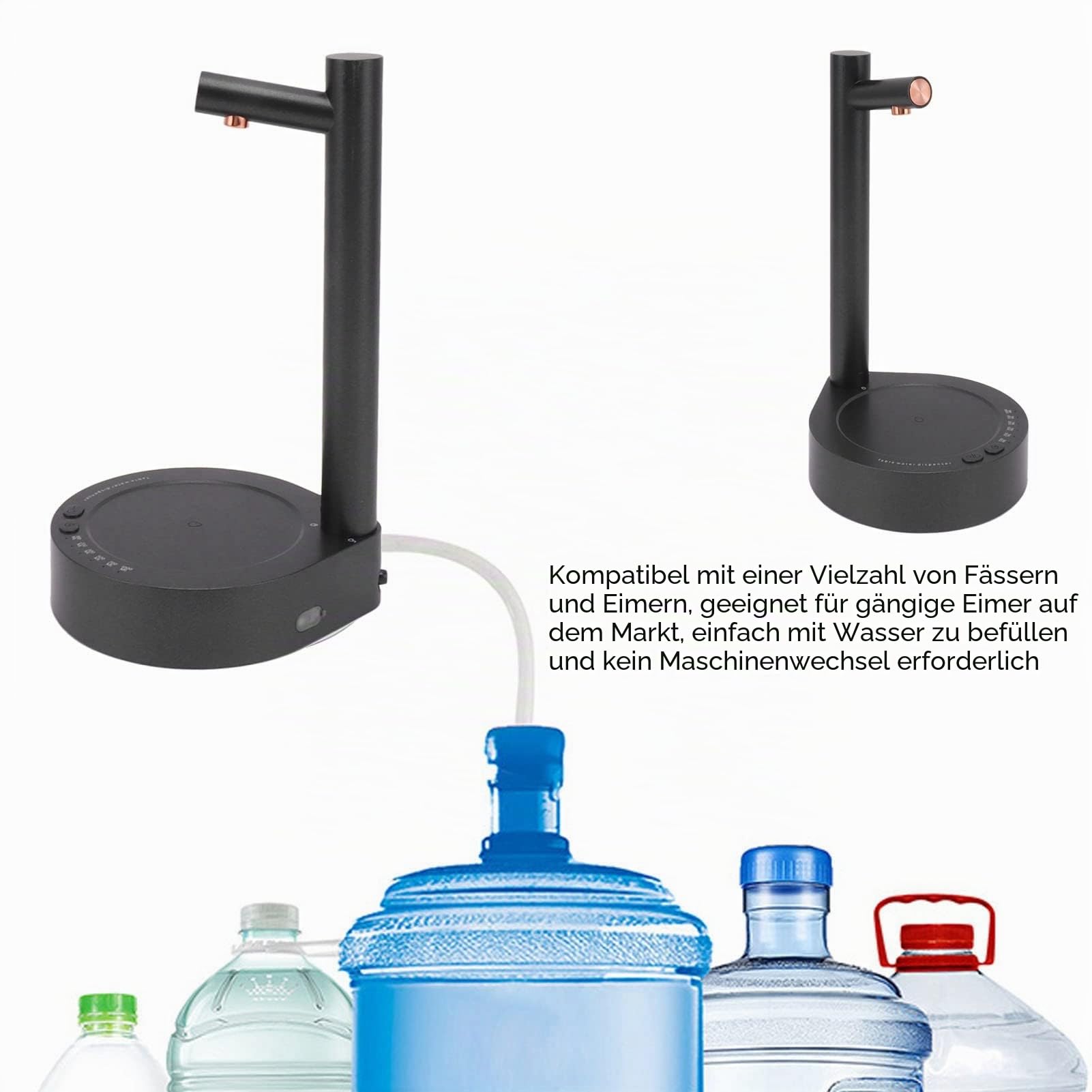 Kabellose Wasserflaschenpumpe, Kabellose Wasserflaschenpumpe, Abnehmbarer Automatischer Wasserspender, Tragbarer Wasserpumpenspender für Zuhause, Küche, Büro (Schwarz)