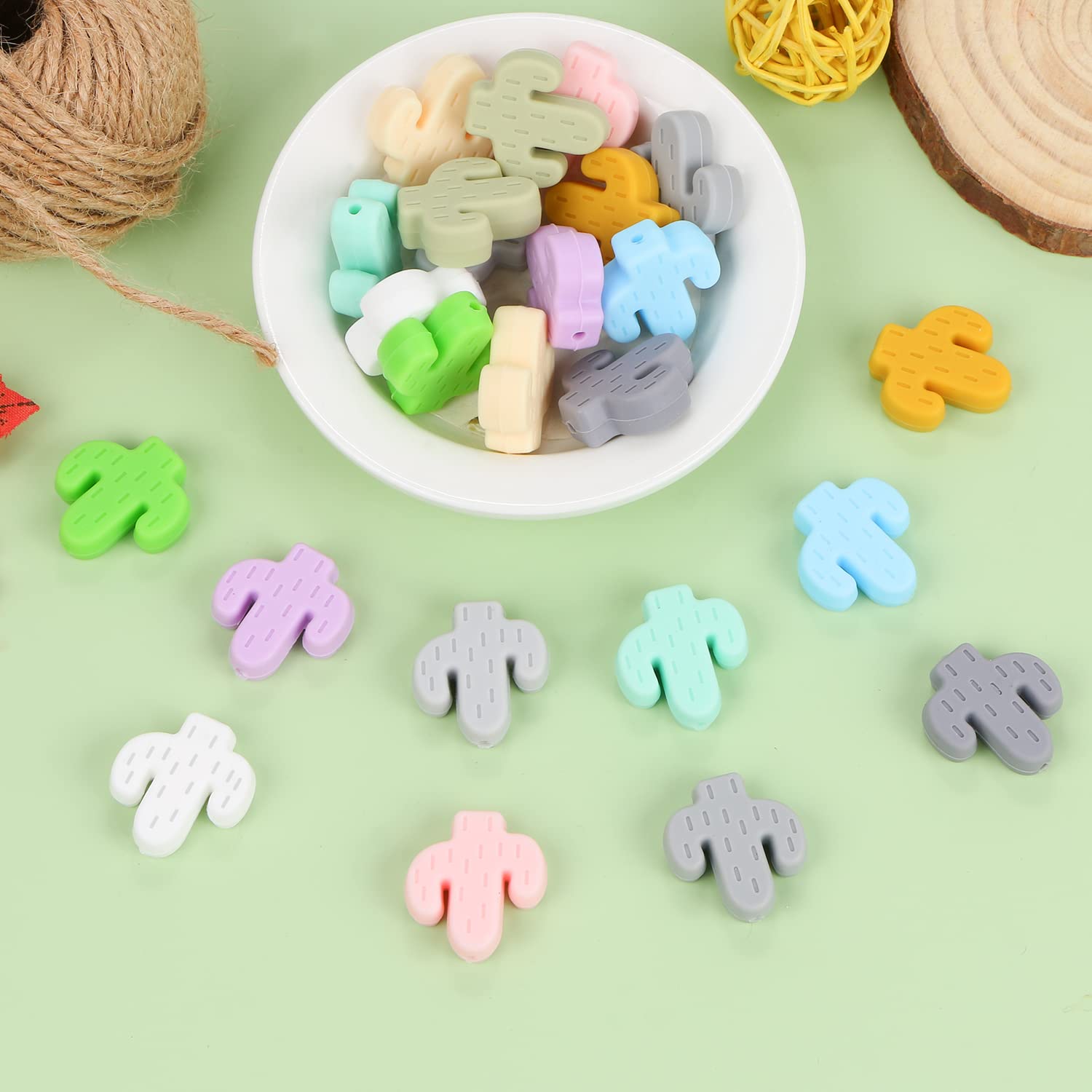 GOKEPO 24Pcs Cactus Silicone Beads Colorful Loose Spacer Silicone Beads with Large Hole Bulk Crafts Accessories for Jewelry Making DIY Children's Necklaces Bracelet Keychain Lanyard Crafts - Image 3