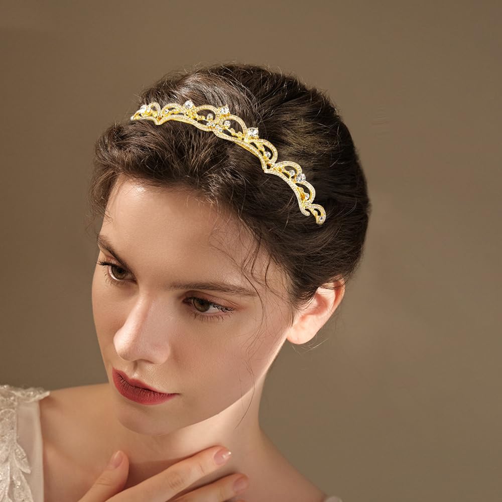 Gold Tiaras and Crowns for Women, Rhinestone Princess Crowns for Women Girls, Small Gold Tiara Crown Headband for Women Halloween Costume Party Prom Bride Birthday - Image 6