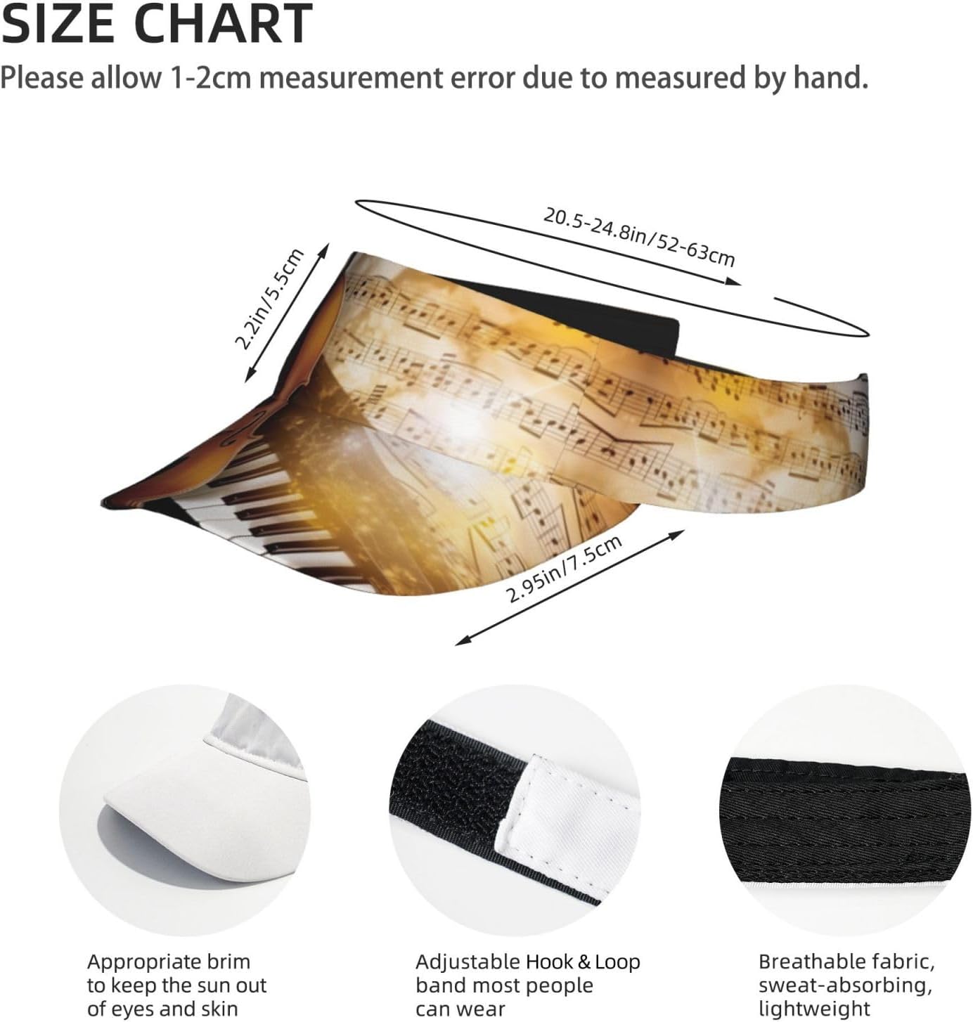Piano Violin Music Notes Sun Visor Hats Adjustable Sports Visor image 5