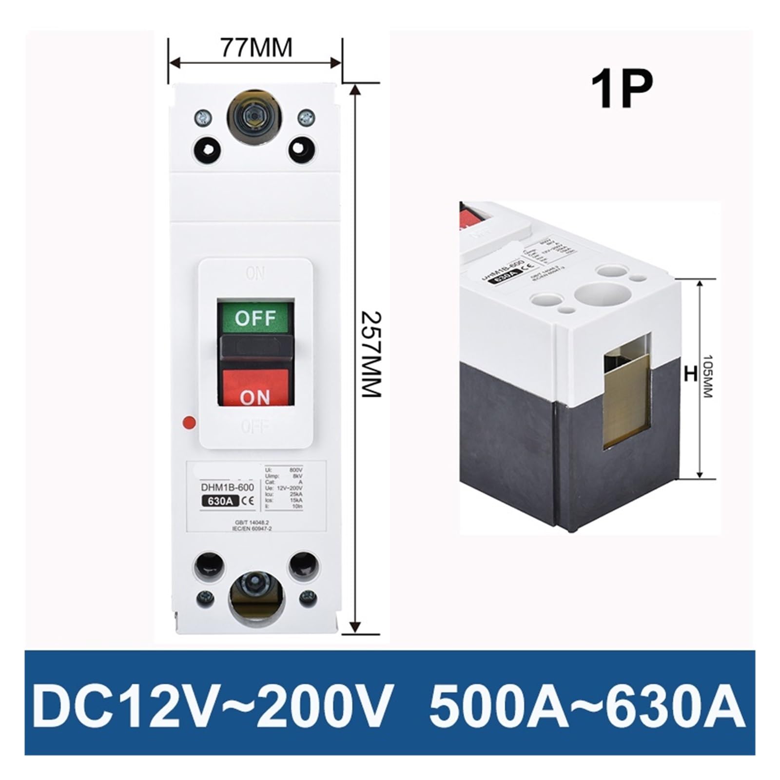 1 sztuk 24V DC 12V 48V 72V MCCB 250A plastikowe pudełko wyłącznik automatyczny 100A 200A bateria ładowania samochodu osłona baterii (Color : 40A, Size : 1P-20)