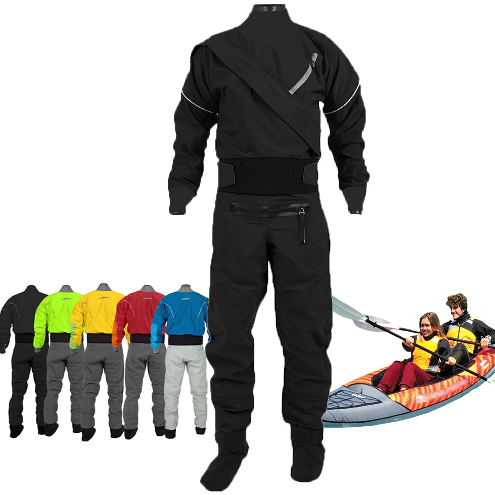 3-Lagen-Trockenanzug, Latex-Knöchelmanschetten-Trockenanzug, Komplett Verschweißt Wasserdicht/spritzwassergeschützt, Für Alle Wassersportarten Jolle, Segeln, Kajak, Kanu, SUP, Paddleboard(Schwarz,3XL)