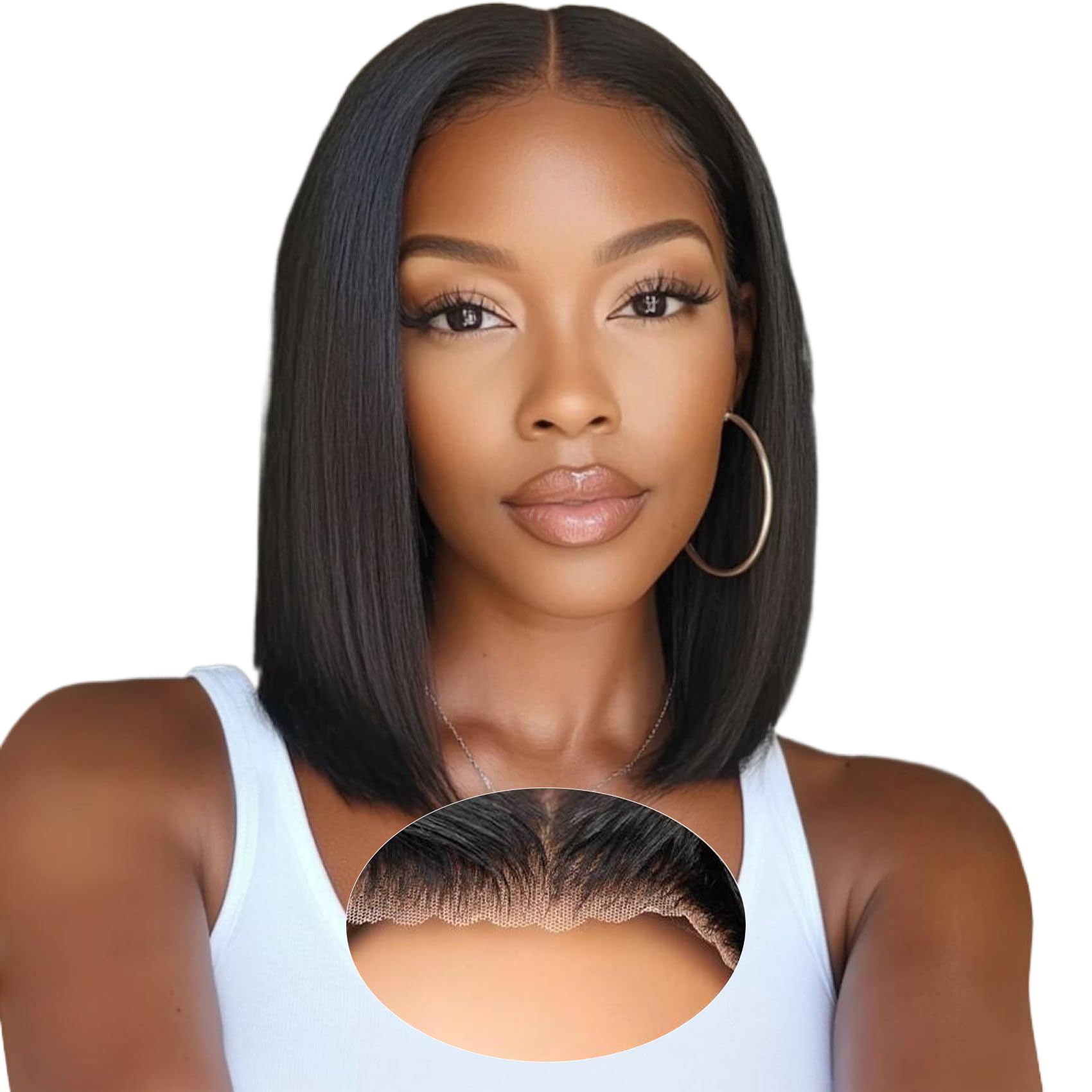 5x5 Wear and Go Glueless Bob Wig Human Hair HD Lace Closure Straight Bob Wig for Beginners 12 Inch Short Bob Glueless Wigs 220% Density Pre Cut Free