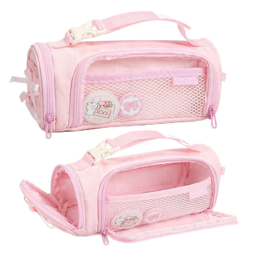 FunBlast Large Capacity Zipper Pouch with Mesh Pocket, Aesthetic Pouch for Kids & Adults, Kawaii Pencil Case for School Kids, Multipurpose Pouches for School, College & Travel (Pink)-image-37