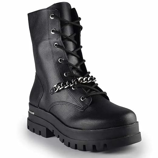 Bota Coturno Feminino Tratorado Com Corrente Preto Via Marte (Preto, BR, Adulto, Numérico, 40)