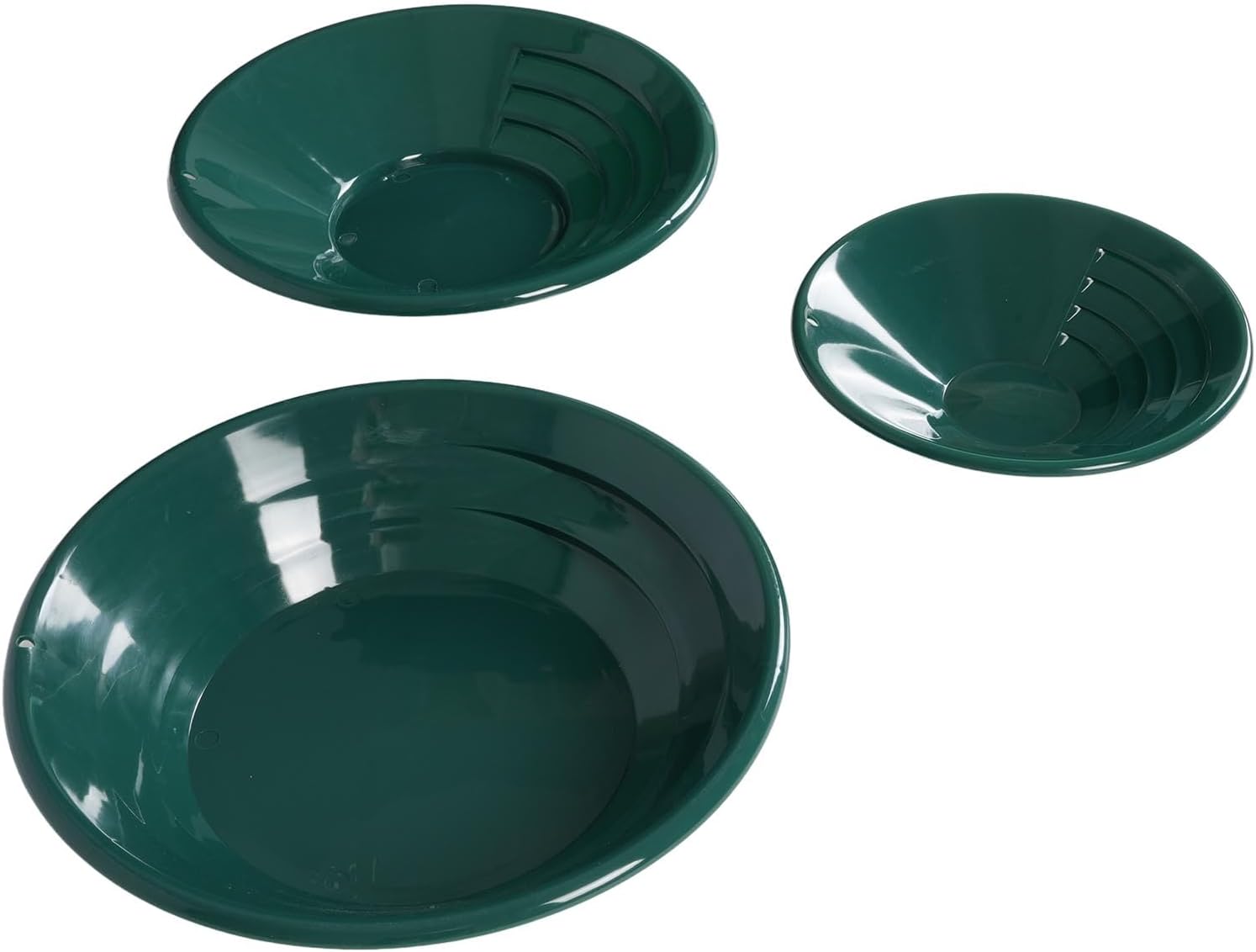 Gold Pan Set, 90° Internal Thread Lightweight Green with Enhanced Visibility for Gold Nuggets, Panning Pan with 3 Pcs Sizes for Alluvial Minerals Mining Exploration