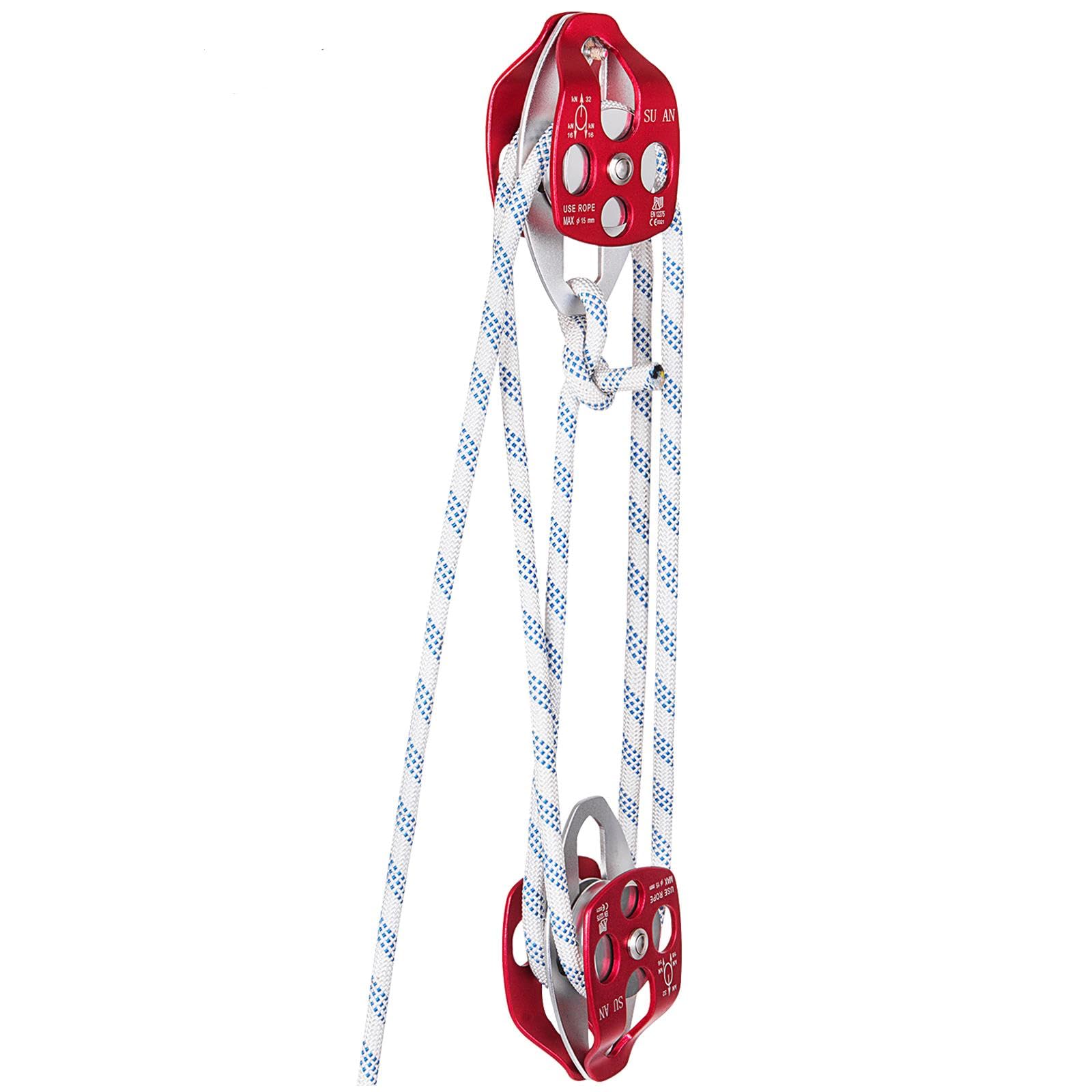 Happybuy Twin Sheave Block and Tackle, 7700LBS Capacity, 100Ft 1/2Inch Rope! Heavy-Duty Pulley for Lifting