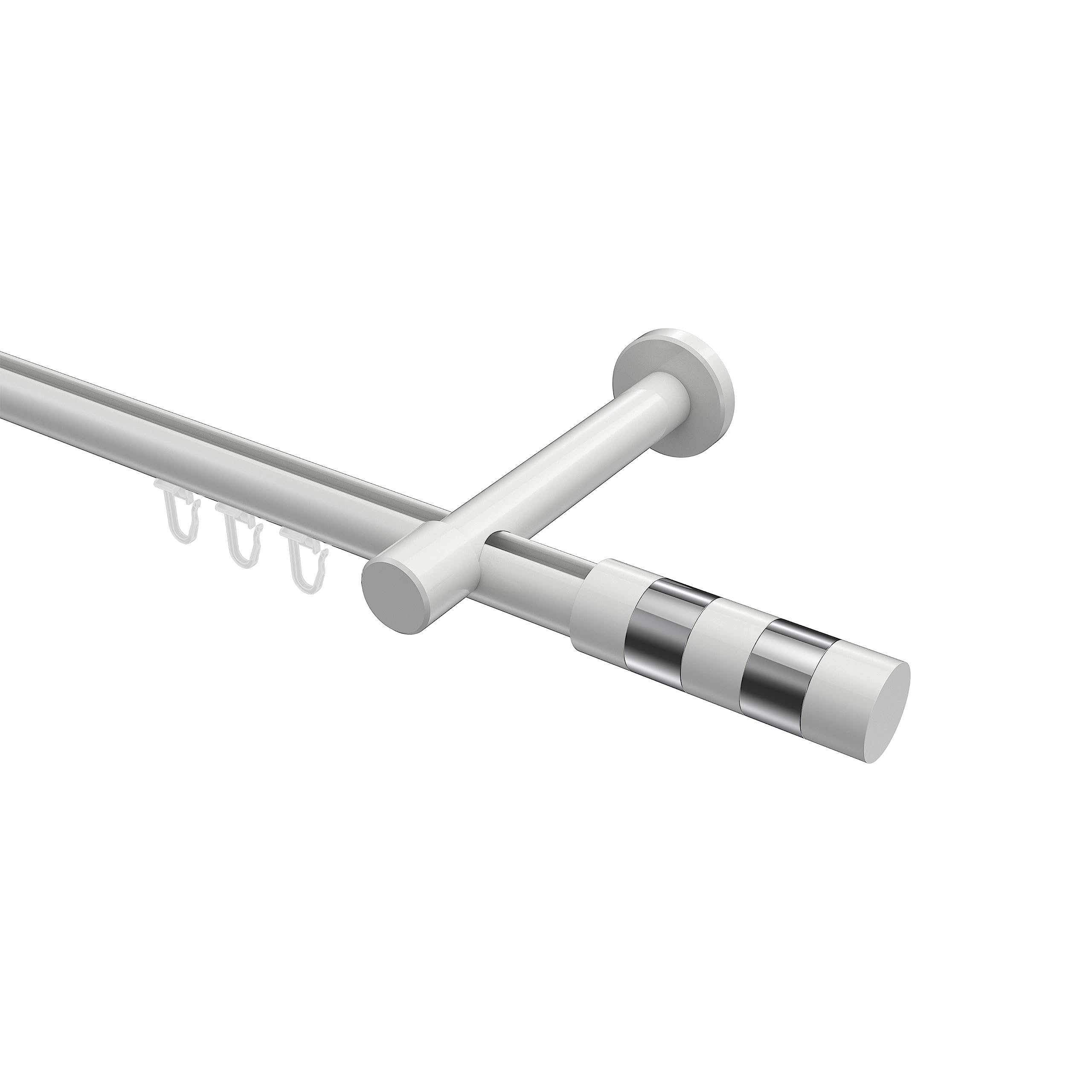 INTERDECO Innenlauf-Gardinenstange 20 mm, moderne Innenlaufstange aus Metall, Weiß, zur Wandmontage, Typ 10213525, 180 cm