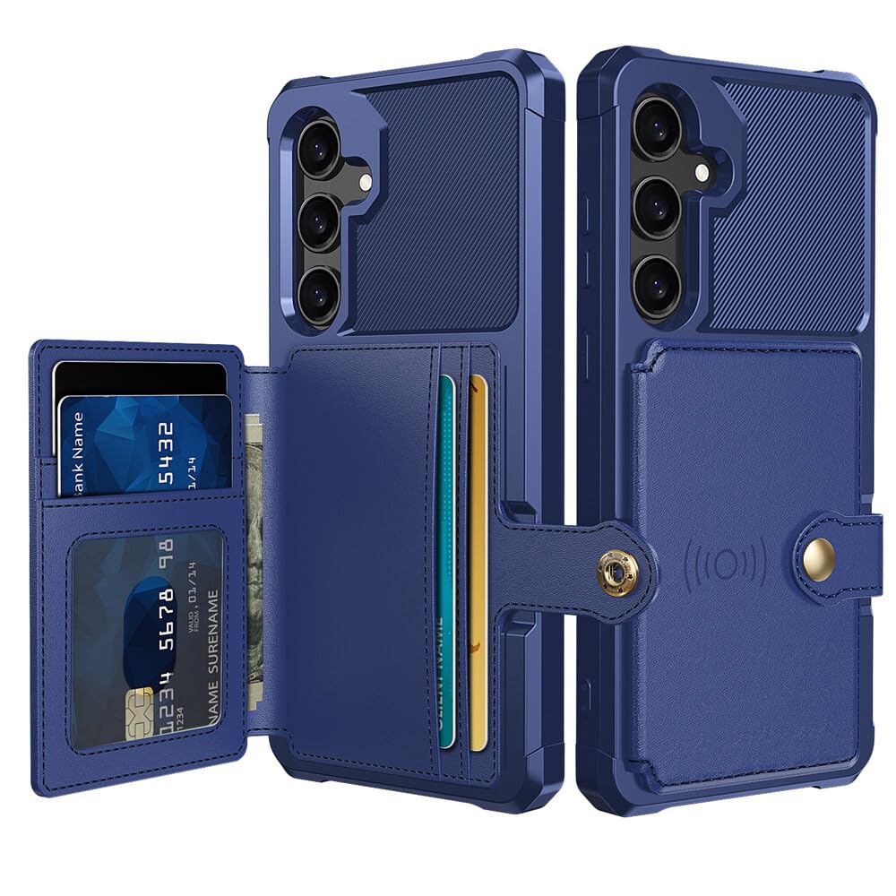 Étui antichoc pour iPhone Samsung S24 FE bleu à clapet portefeuille - 8