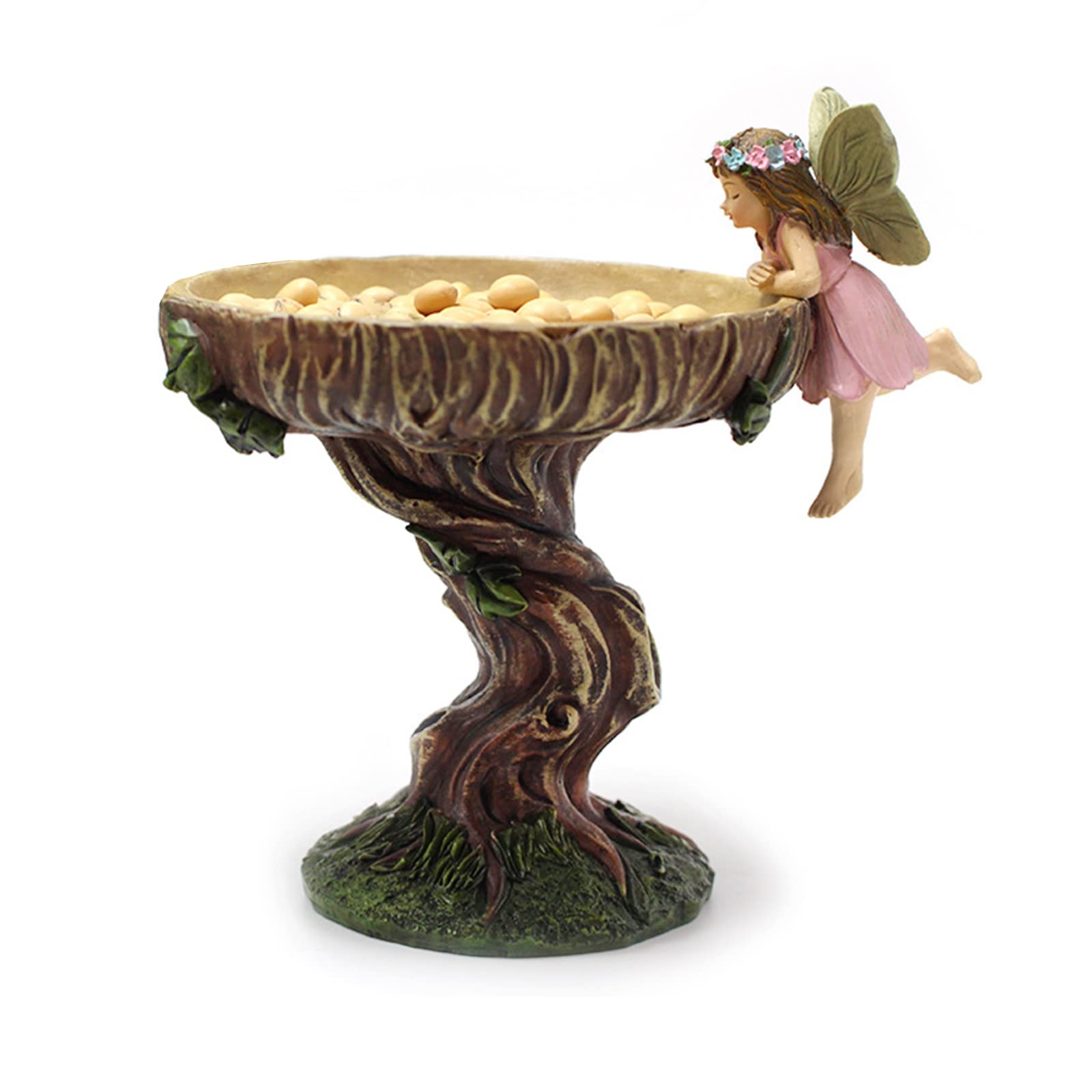 Muiltvoe Decorative Bird Feeder Resin Angel Fairy Garden Statue Hummingbird Feeder Water Bowl for Patio Lawn Yard Garden(Small)