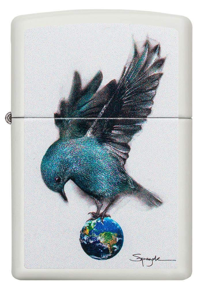 Zippo Spazuk Bluebird Perched on Earth Taschenfeuerzeug, Weiß matt, One Size, 49091, Weißes, Mattes Bluebird