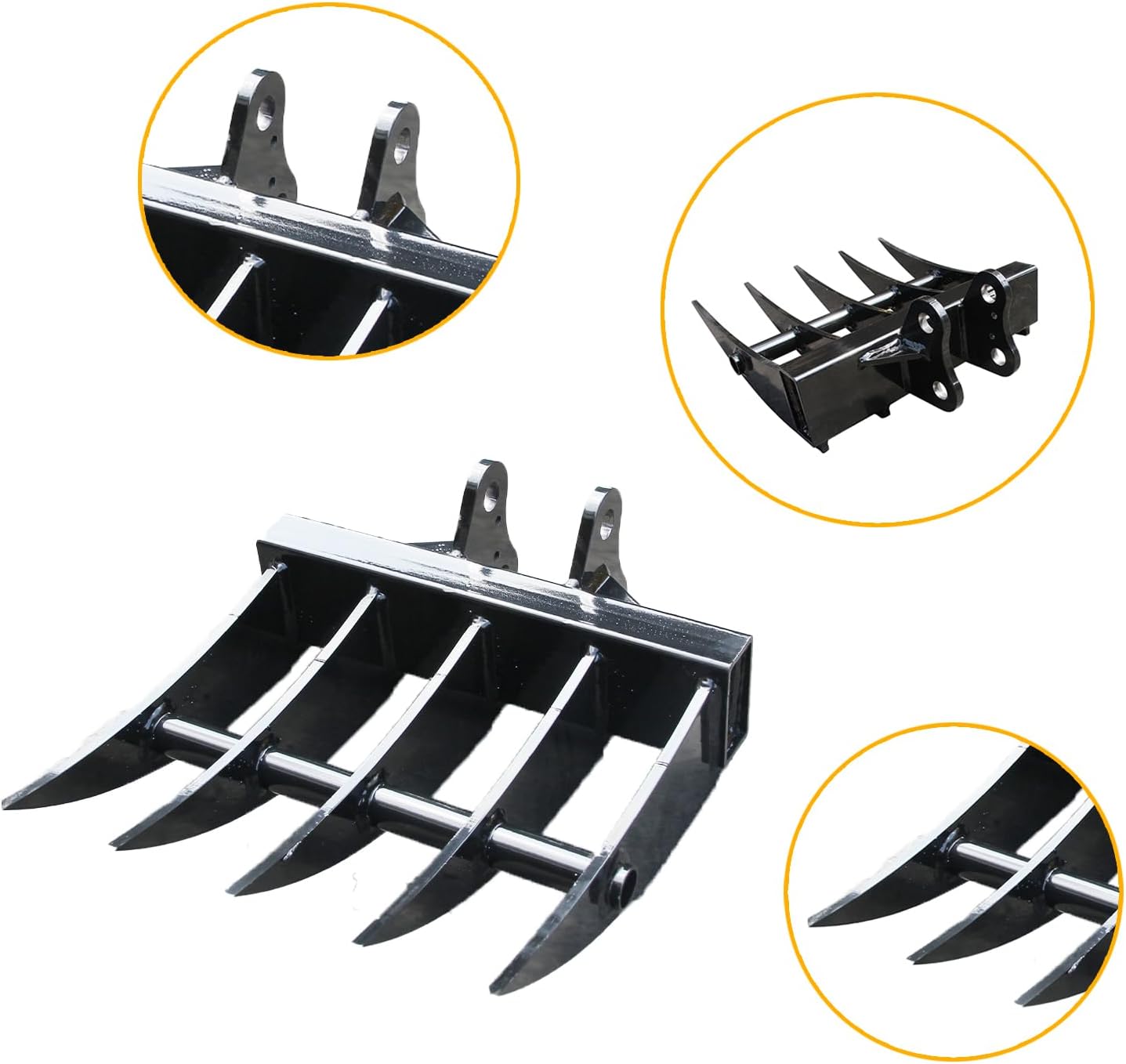 Mini Excavator Rake Attachment for 1-Ton Diggers 25MM/0.98in Thickened Manganese Steel Backhoe Accessories - Land Clearing, Debris & Soil Management