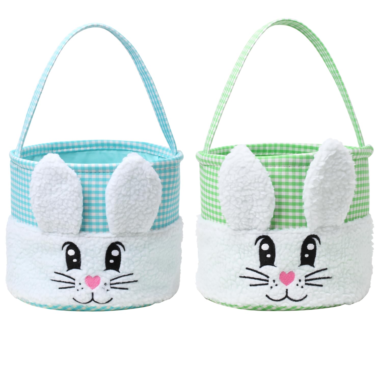 Panier de Pâques en peluche pour la chasse aux œufs de vos enfants en duo bleu et vert