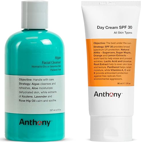 Anthony Crema de día SPF 30, limpiador facial de algas de 3 onzas líquidas, 8 onzas líquidas.