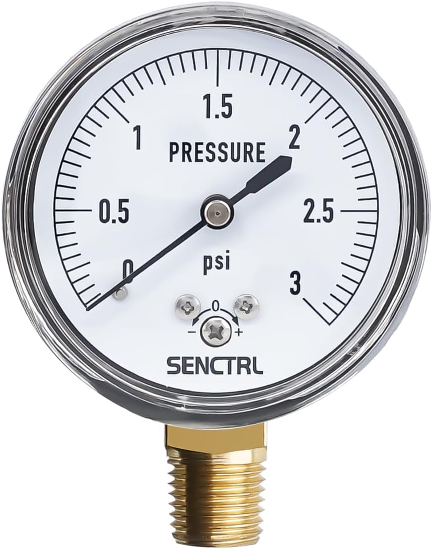 0-3 Psi Low Pressure Gauge, Capsule Gauge, 2-1/2" Dial Size, 1/4" NPT Lower Mount, Zero Adjustment, for Air Water Gas Pressure Test