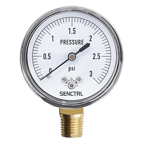 SENCTRL Medidor de baja presión de 0-3 psi, medidor de cápsula, tamaño de dial de 2-12", montaje inferior NPT de 14", ajuste cero, para prueba de