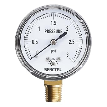 SENCTRL 0-3 Psi Low Pressure Gauge, Capsule Gauge, 2-1/2" Dial Size, 1/4" NPT Lower Mount, Zero Adjustment, for Air Water Gas Pressure Test