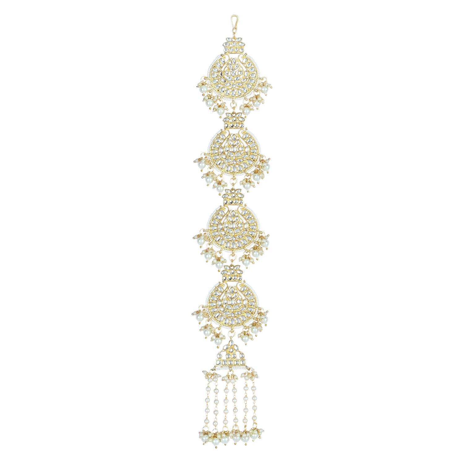 Gold Plated Traditional Handcrafted White Kundan and Pearl Studded Paranda/Hair Braid Pin Choti For Bridal Perfect for Wedding(T2097W)