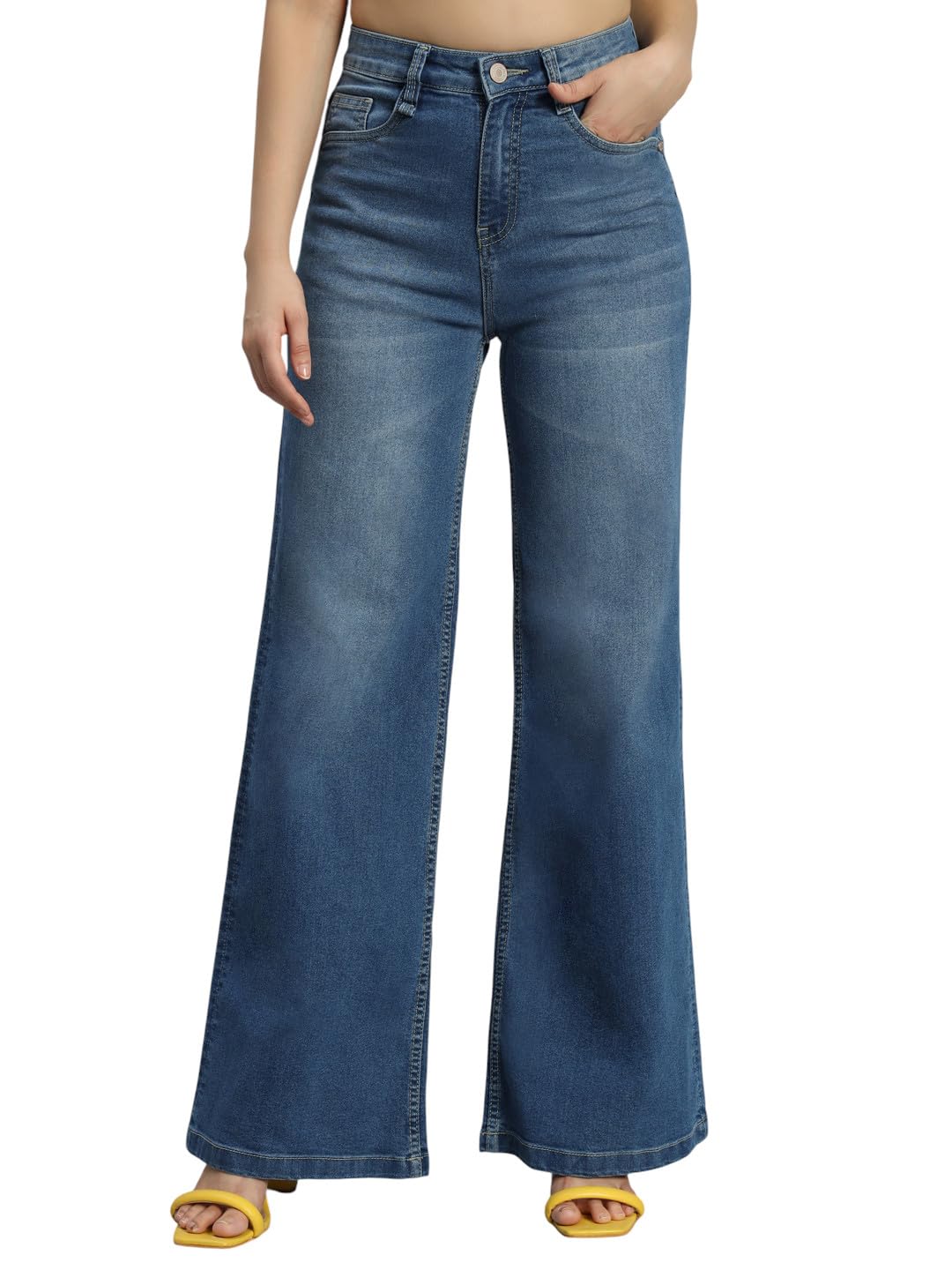 Amazon Brand - INKAST Women High Rise Wide Leg Full Length Cotton Poly Lycra Jeans | Casual Denim Wear