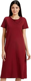 Amazon Brand - Symbol Women Cotton Calf Length Regular Fit Nighty | Night Dress (Available in Plus Sizes) Price In India