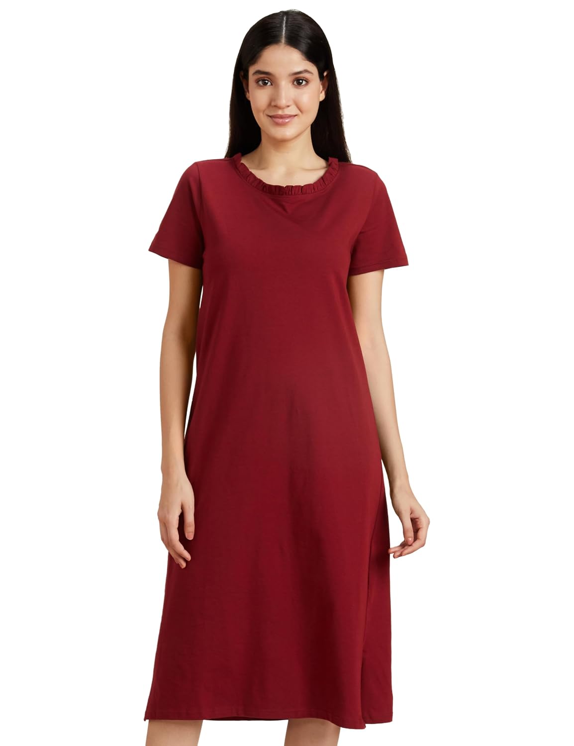 Amazon Brand - Symbol Women Cotton Calf Length Regular Fit Nighty | Night Dress (Available in Plus Sizes)