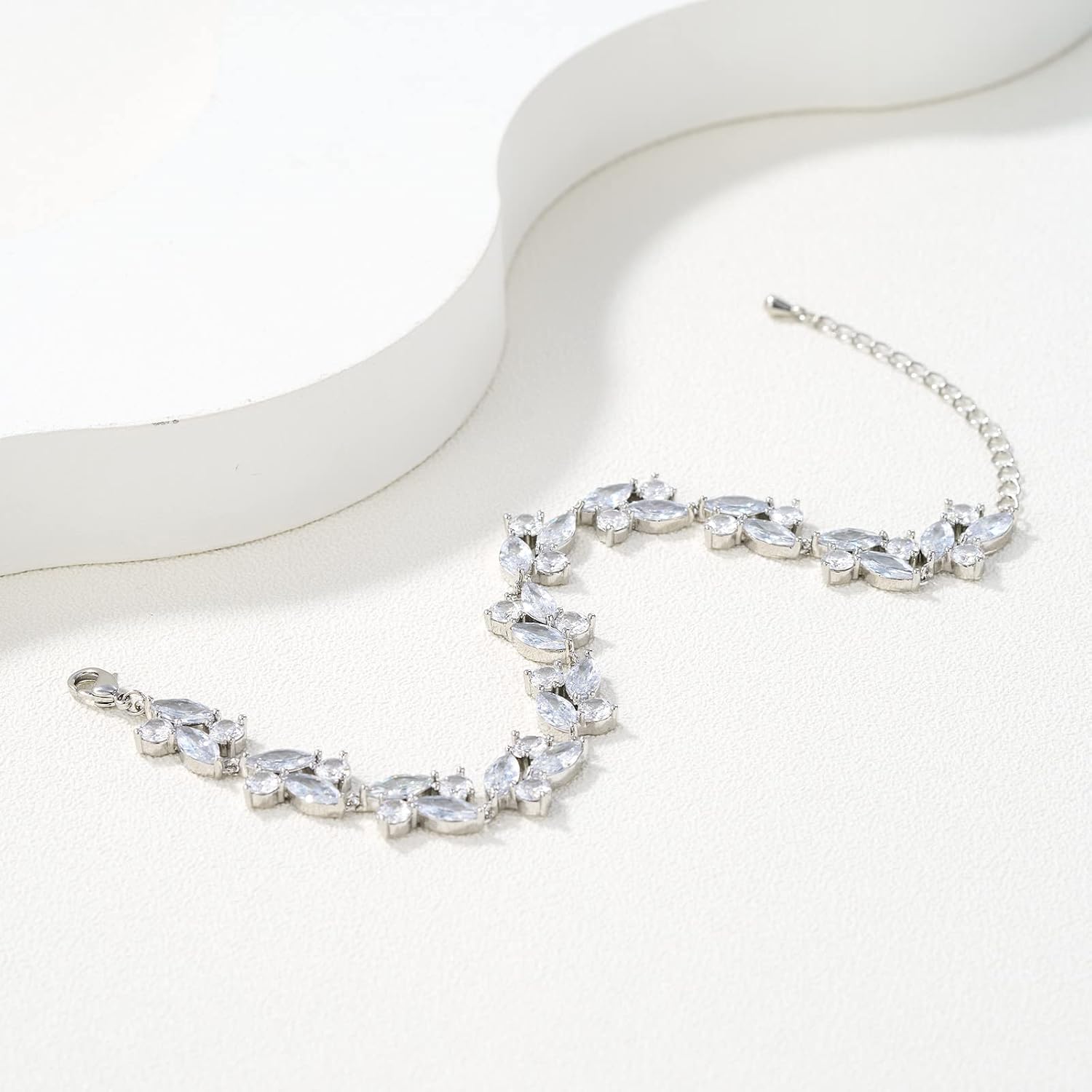 SWEETV Marquise Wedding Bracelet,Crystal Rhinestone Bridal Bracelets for Brides, Bridesmaids, Women, Rose Gold/Silver Tennis Bracelet for Wedding, Prom, Party, Jewelry Gifts
