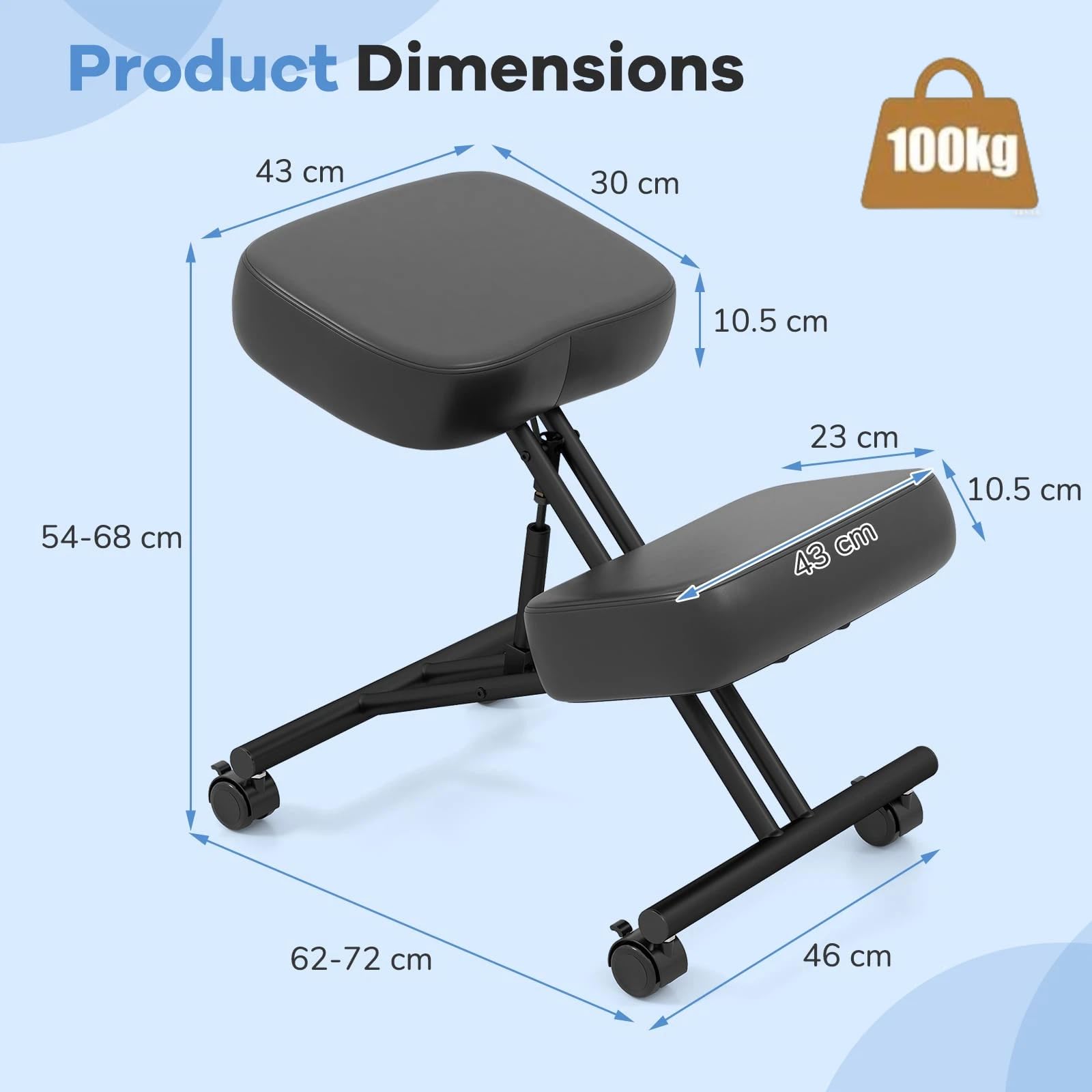 GIANTEX Silla de Rodillas Ergonómica para Corrección Postural, Taburete Acolchado con Altura Ajustable y 4 Ruedas Bloqueables, Silla de Escritorio para Oficina, Estudio