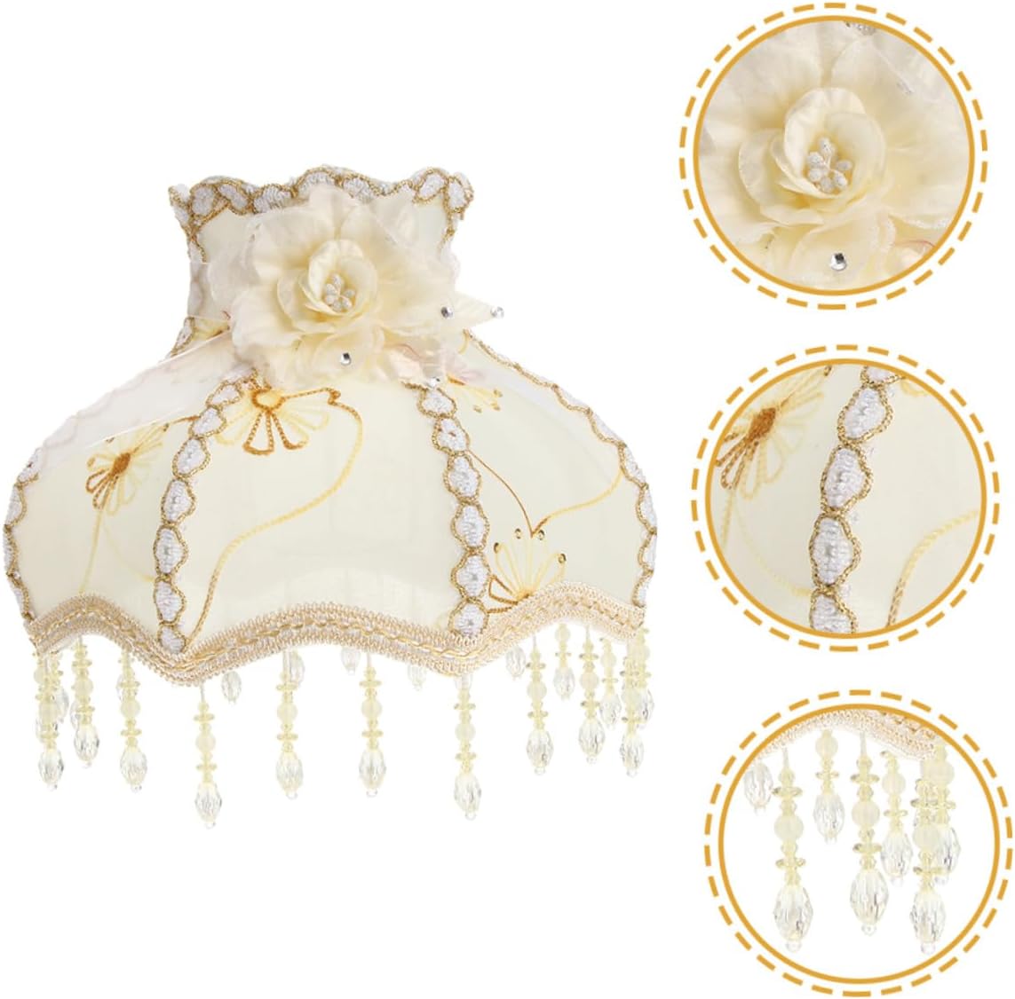 Generic European Style Retro Cloth Lampshade for Floor Lamp Soft Light Diffuser with Bead Lace Detail Decorative Lamp Cover for Bedroom Living Study Elegant Vintage Design